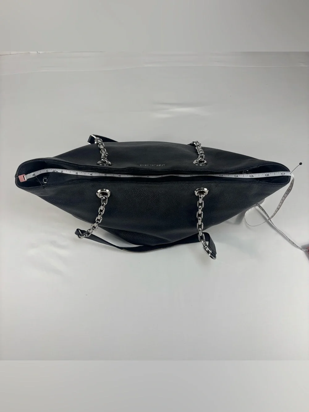 Michael Kors Large Pebbled Leather Chain Tote Bag Navy Silver Hardware